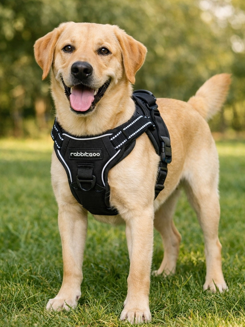 rabbitgoo Black No-Pull Dog Harness — Padded Reflective Comfort